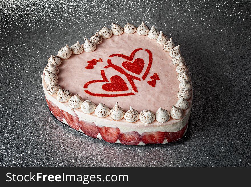 Magic cake in the shape of a heart for a loved one on Valentine`s day. Handmade, original surprise and gift.