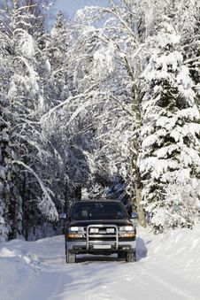 Suv, Car, Driving In Snowy Country Stock Photos