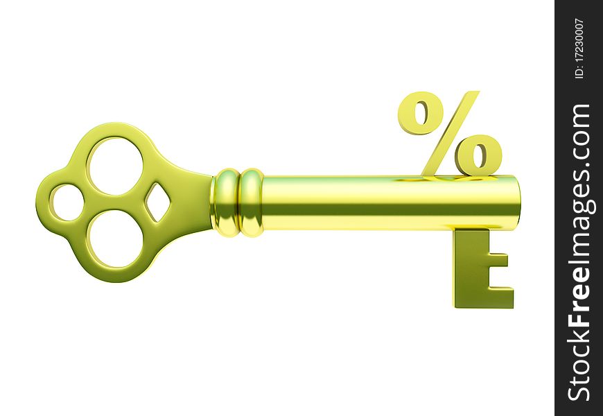 Golden Key With Percent Symbol