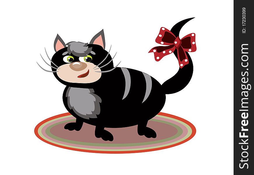 Black fat cat with bow. Black fat cat with bow