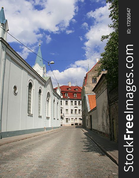 Small street in old Riga with ancient buildings