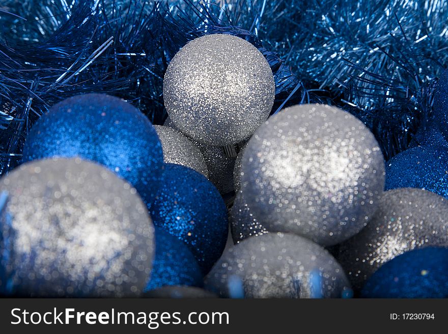 Christmas evening balls in a shower of sparks. Christmas evening balls in a shower of sparks