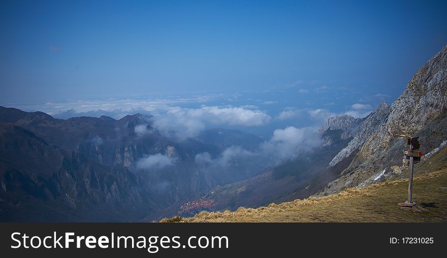 View form the apuan alps in Lunigiana, Tuscany, Italy.