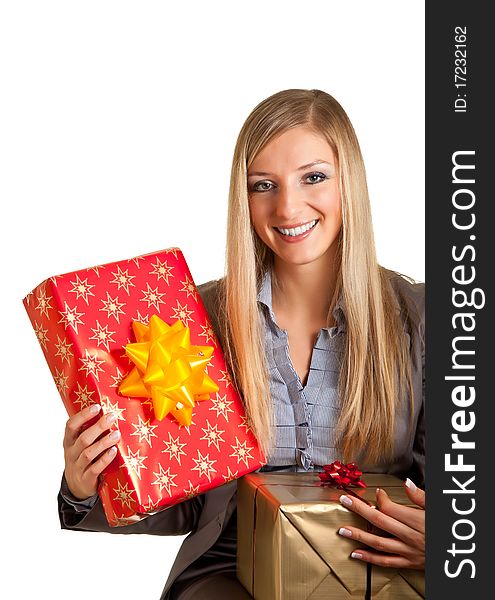 Blond Caucasian Woman With Gifts