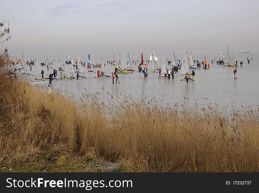 Icesailing on a lake in Holland