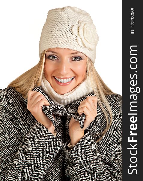 Portrait Of Blond Woman In Winter Clothes