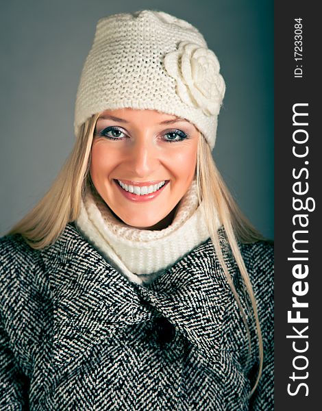 Portrait Of Blond Woman In Winter Clothes