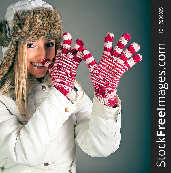 Portrait Of Blond Woman In Winter Clothes