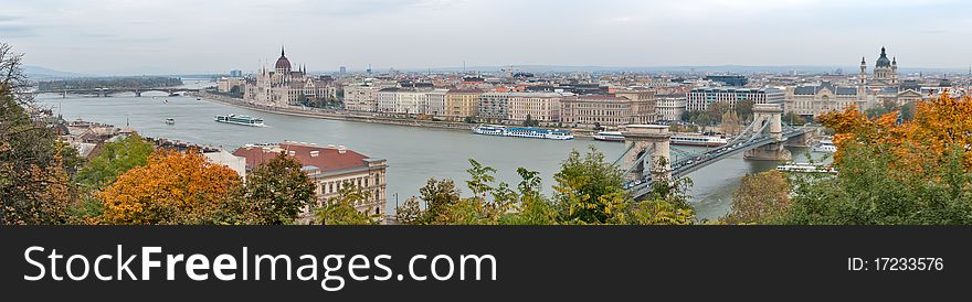 Budapest panorama over the Danube River on an overcast day