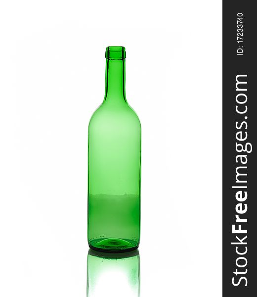 One empty green wine bottles isolated on white background. One empty green wine bottles isolated on white background
