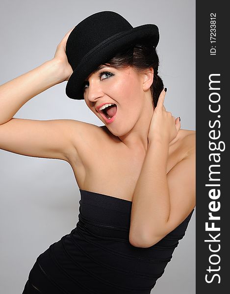 Beautiful pretty woman portrait in hat smiling