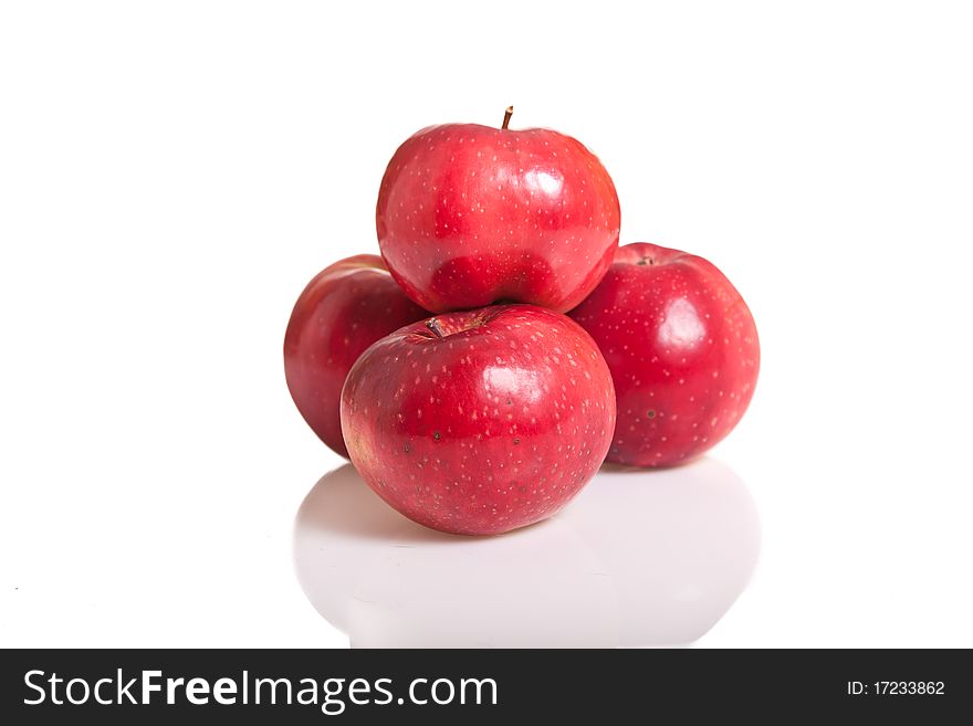 Fresh red juicy natural apples on white isolated background. Fresh red juicy natural apples on white isolated background