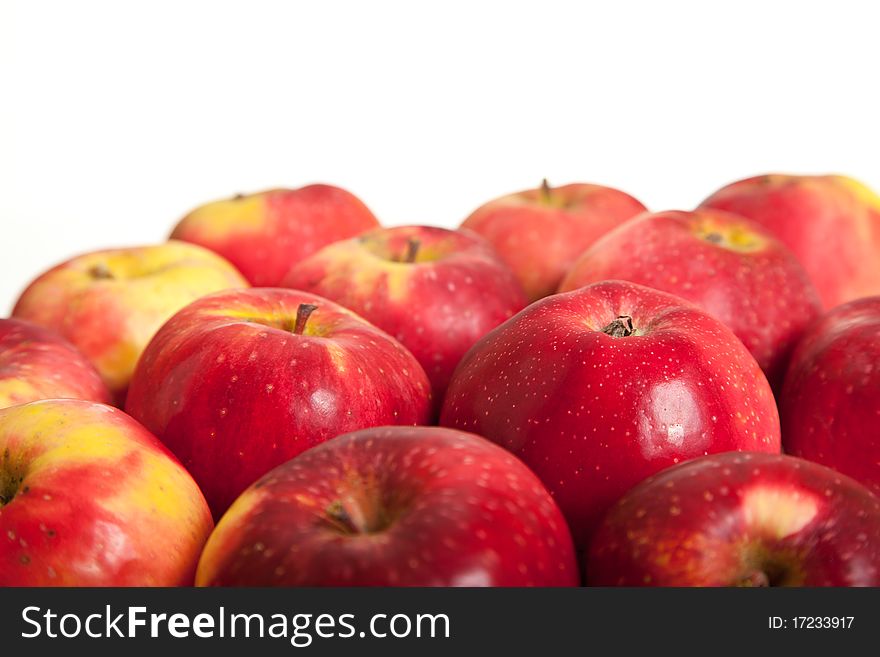 Fresh red juicy natural apples on white isolated background. Fresh red juicy natural apples on white isolated background