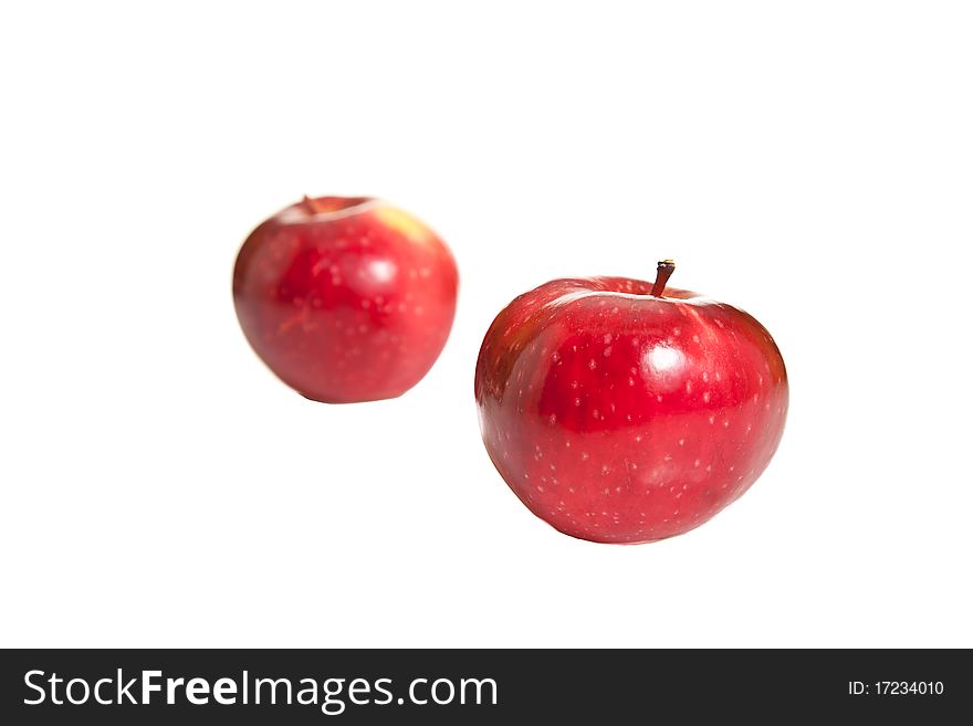 Fresh red juicy natural apples on white isolated background. Fresh red juicy natural apples on white isolated background