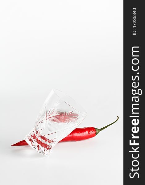 Red Hot Chili Pepper With Crystal Glass