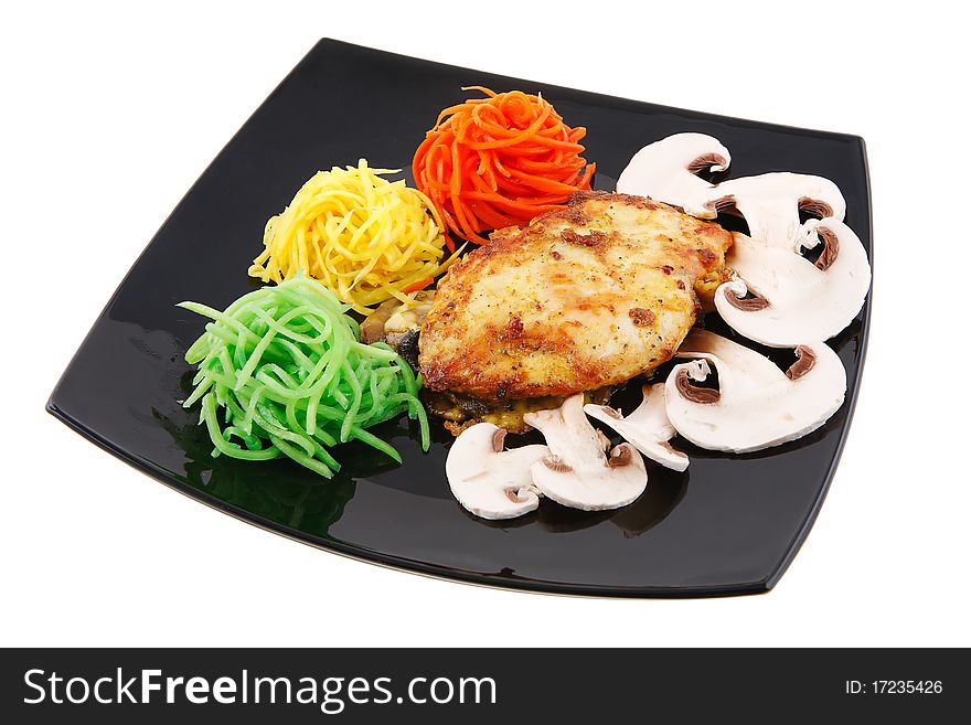 Chicken breast and vegetables on white background. Chicken breast and vegetables on white background