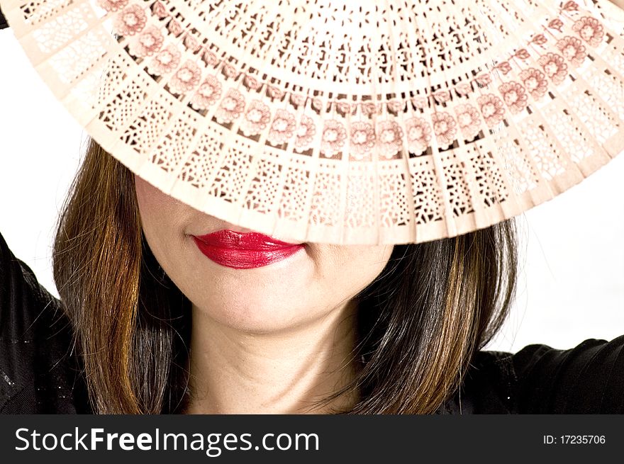 Close up of woman with fan. Close up of woman with fan