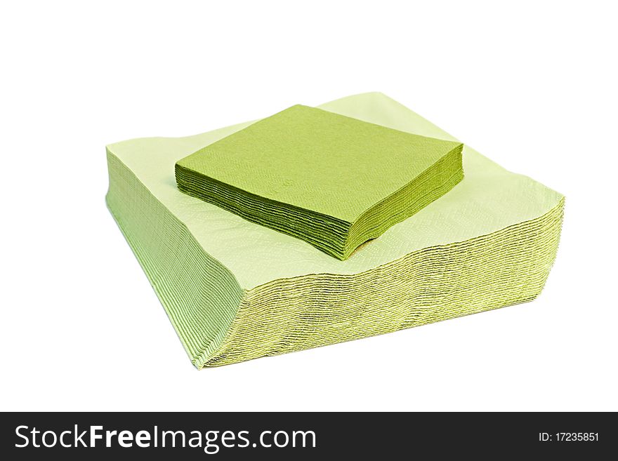 Green napkins isolated on a white background. Green napkins isolated on a white background.