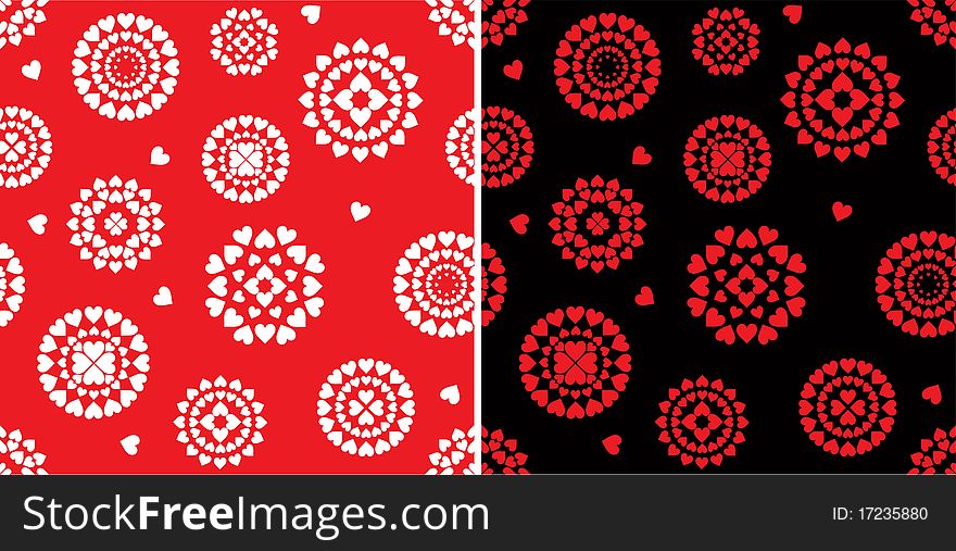 Set of stylized seamless pattern with hearts. Set of stylized seamless pattern with hearts