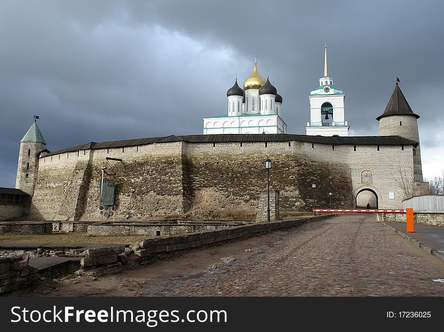 The Pskov Kremlin, fortification, kind from the Site of ancient settlement