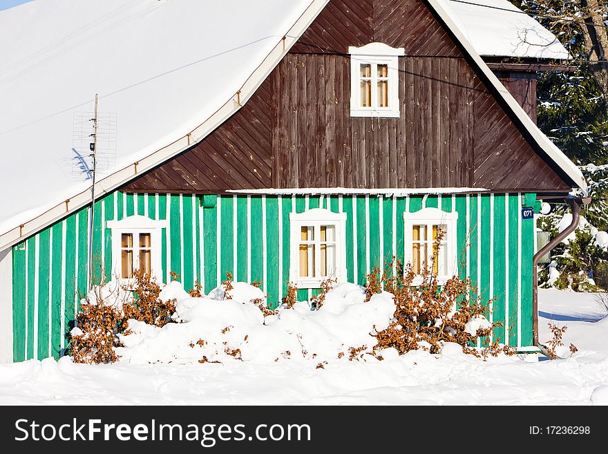 Cottage in winter, Kunstat - Jadrna, Orlicke Mountains, Czech Republic