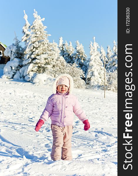 Little girl in winter Orlicke Mountains, Czech Republic. Little girl in winter Orlicke Mountains, Czech Republic