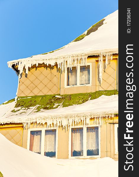 Masarykova Cottage in Orlicke Mountains in winter, Czech Republic