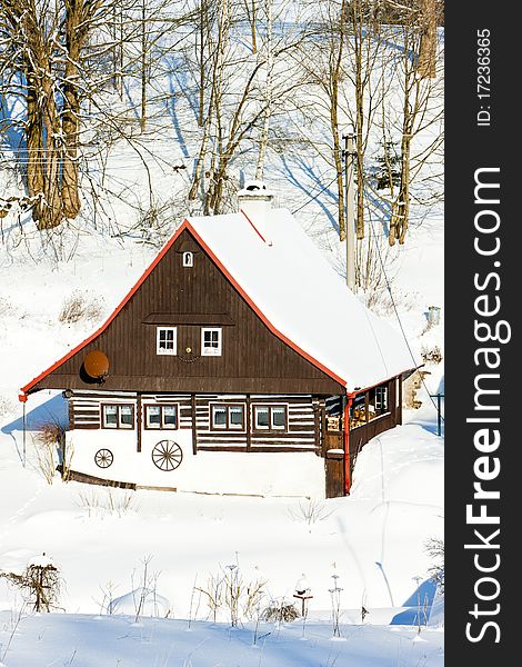 Cottage in winter, Bartosovice in Orlicke Mountains, Czech Republic