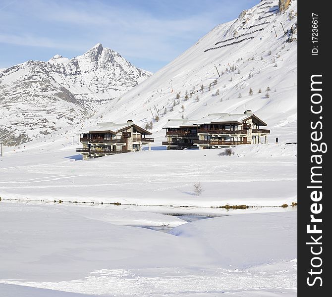 Tignes-le-Lac in Alps Mountains, Savoie, France. Tignes-le-Lac in Alps Mountains, Savoie, France