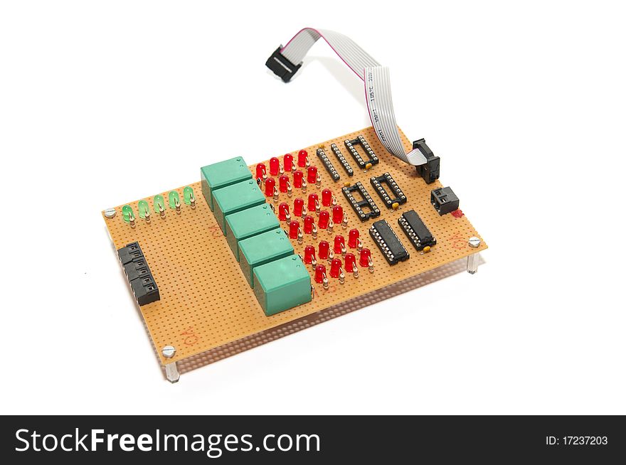 Electronic chip for telephone on white background