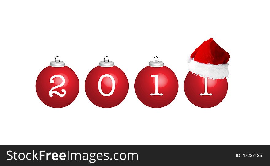 Santa hat on a new year red balls with numbers, illustration