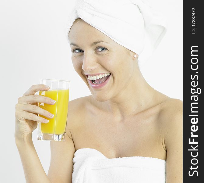 Woman with turban and a glass of juice. Woman with turban and a glass of juice