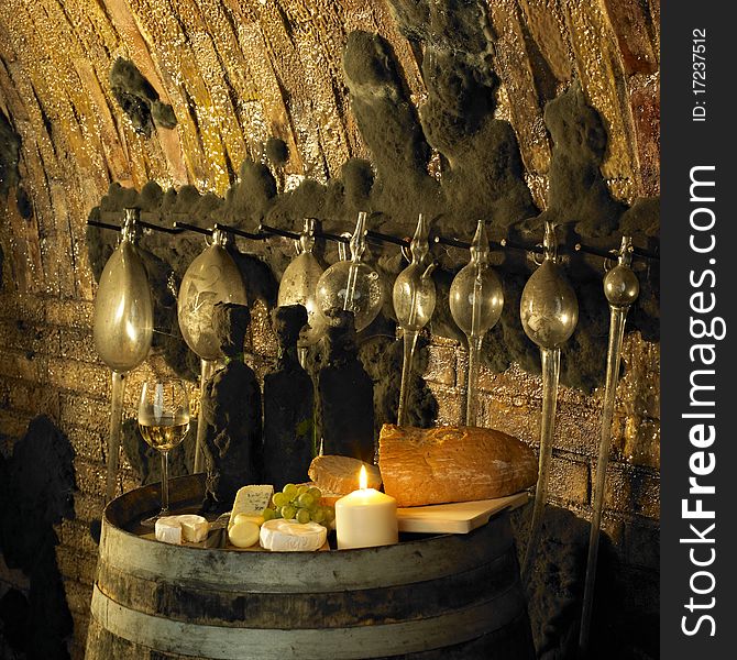 Wine still life in wine cellar, Czech Republic