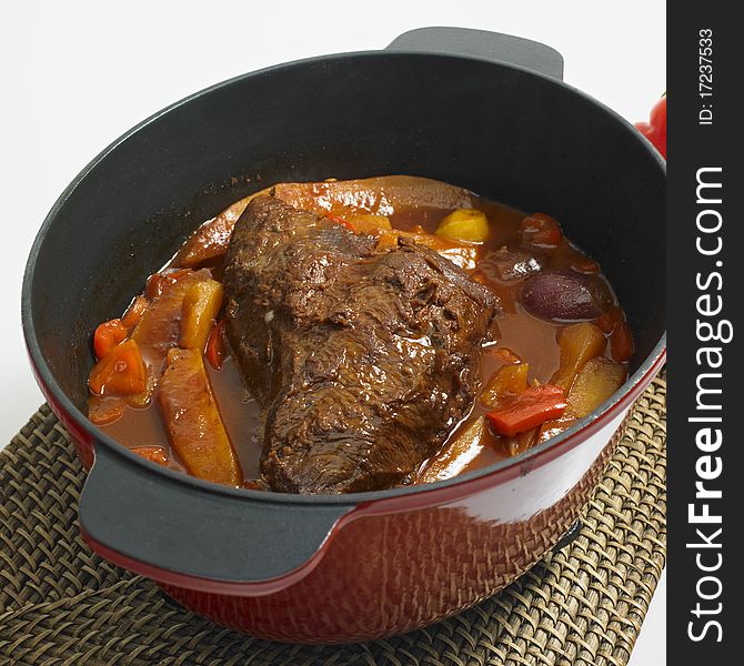 Beef with side-dish from one pot. Beef with side-dish from one pot