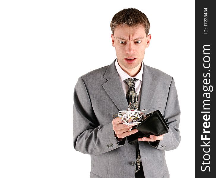 Businessman with shredded cash in wallet