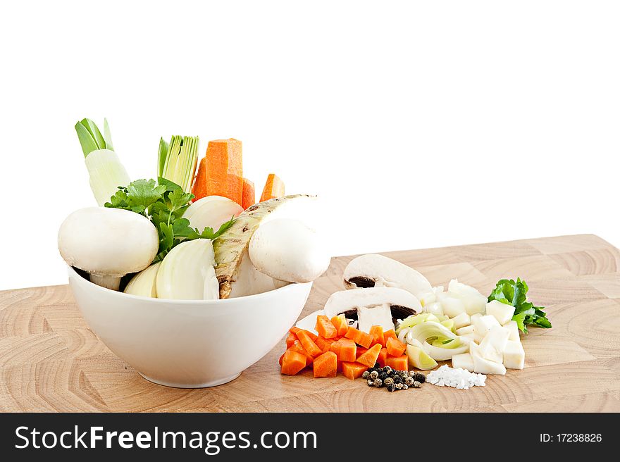 Soup vegetables on white background