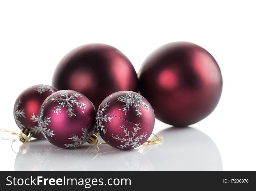 Red christmas decorative baubles isolated on white. Red christmas decorative baubles isolated on white