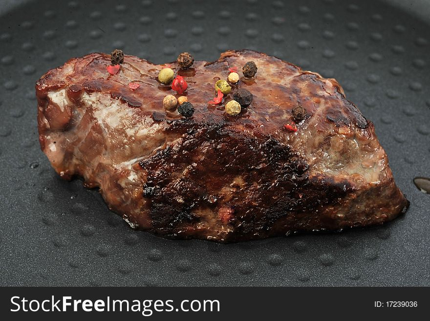 Rump steak fried in the pan