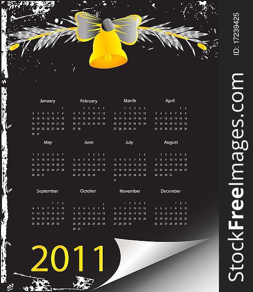 Calendar for 2011 on black paper with grunge