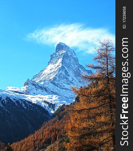 Matterhorn in autumn with trees. Matterhorn in autumn with trees