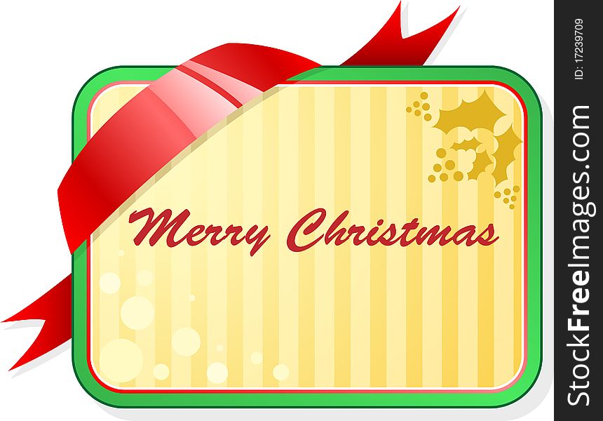 Gold christmas card with red ribbon