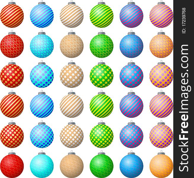 Festive balls of different colors and patterns. Festive balls of different colors and patterns