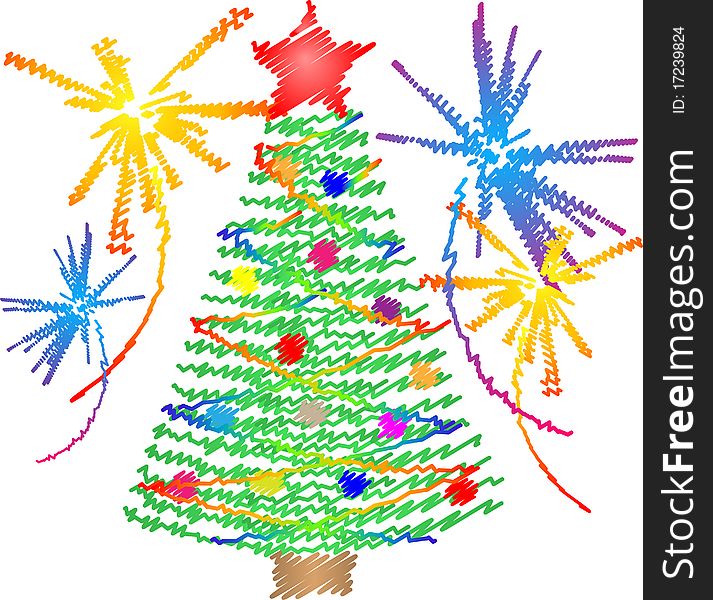 Abstract christmas tree with fireworks. Abstract christmas tree with fireworks