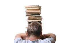 Desperate Man In Front Of Books Pile Stock Images Desperate Man In Front Of Books Pile Stock Images