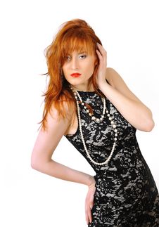 Beautiful Red Haired Woman In Lace Black Dress Royalty Free Stock Photography Beautiful Red Haired Woman In Lace Black Dress Royalty Free Stock Photography