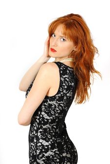 Beautiful Red Haired Woman In Lace Black Dress Royalty Free Stock Photos Beautiful Red Haired Woman In Lace Black Dress Royalty Free Stock Photos