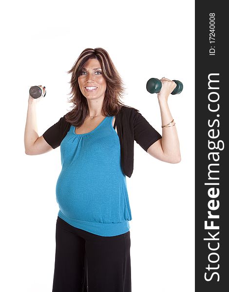 Pregnant Blue Shrit Weights Up
