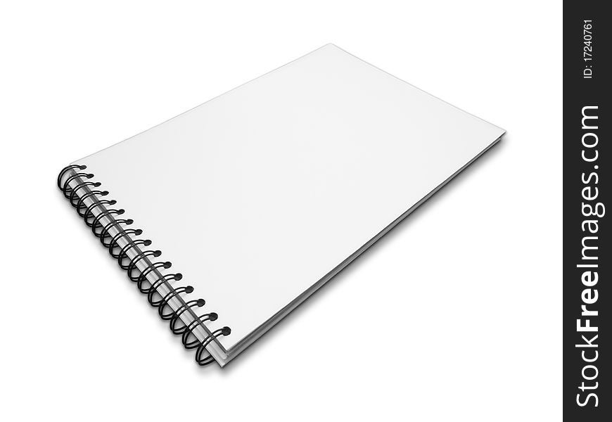 Blank one face white paper notebook perspective on white background. Blank one face white paper notebook perspective on white background
