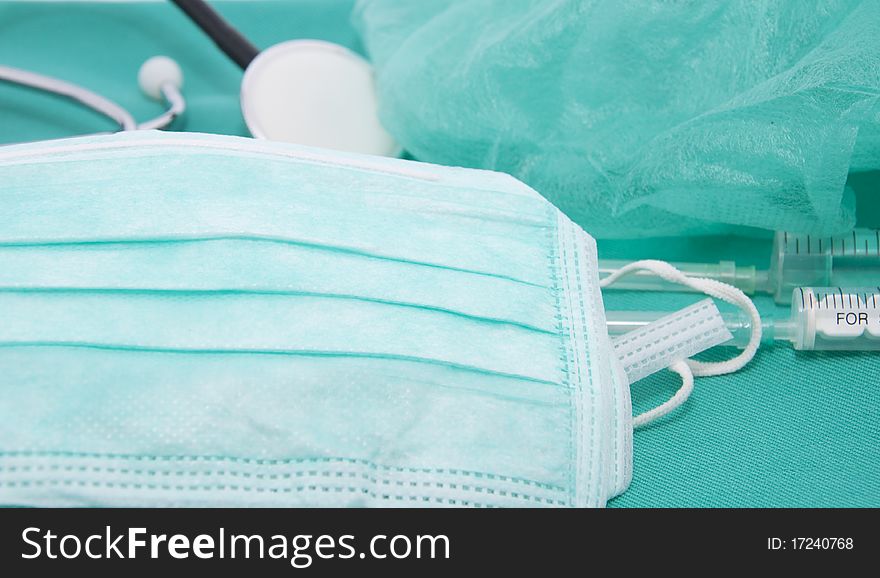 The Medical Equipment on green background. The Medical Equipment on green background