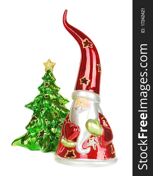 Glass Santa Candelstick With Christmas Tree.